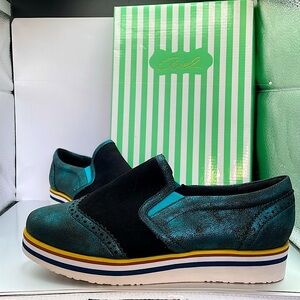 NIB Axel Striped Bottom Metallic Denim shoes